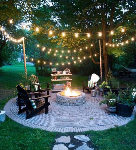 Patio Fire Pits, Bloomstruck Hydrangea, Patio String Lights, Backyard Seating, Fire Pit Area, Backyard Lighting, Have Inspiration, Fire Pit Patio, Backyard Fire