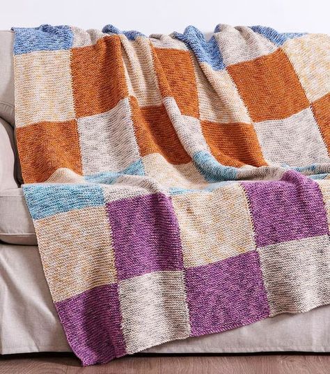 How To Make Checkered Knit Blanket Online | JOANN Knit Blanket Pattern, Checkered Blanket, Garter Stitch Knitting, Easy Knitting Patterns Free, Knitted Afghans, Knit Blanket, Afghan Blanket, Easy Knitting Patterns, Blanket Knitting Patterns