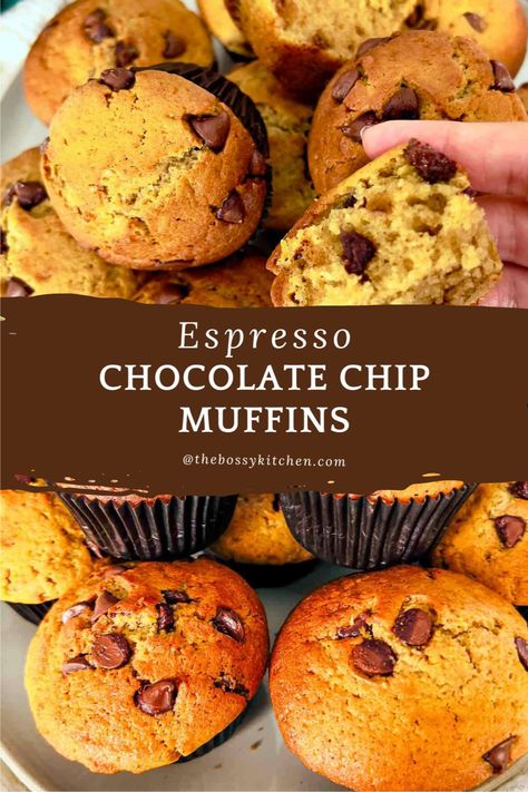 Craving a treat that's both sweet and bold? Look no further! 😋 Try our incredibly moist Espresso Chocolate Chip Muffins Recipe – The Bossy Kitchen, and indulge in a dessert that's packed with espresso and rich chocolate flavors. 🍫😍 Perfect for sharing with friends or keeping all to yourself! 🥰 Best Muffin Recipes Ever, Espresso Muffins, Rice Breakfast Recipes, Chocolate Chip Muffins Recipe, Friendship Bread Recipe, Quick Brunch, Chocolate Chip Muffin, Harvest Food, Chocolate Chip Muffin Recipe