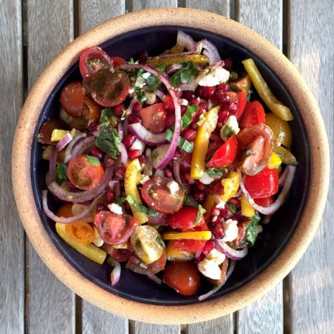 This salad was fresh, bright, colorful, and loaded with flavor. I loved the crunch from the pomegranate seeds too. We ate it as part of our Middle Eastern feast along with grilled chicken thighs, H… Ottolenghi Salad, Yotam Ottolenghi Recipes, Foodgawker Recipes, Pomegranate Recipes, Ottolenghi Recipes, Pomegranate Salad, Grilled Chicken Thighs, Yotam Ottolenghi, Tomato Salad