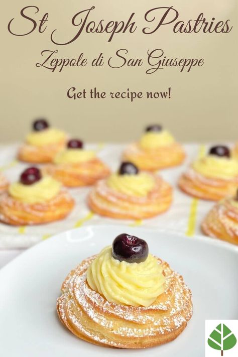 St Joseph Pastries (Zeppole di San Giuseppe) St Joseph Pastry, Cream Filled Pastry, Zeppoli Recipe, Zeppole Recipe, Pastry Cream Filling, Italian Cream, Italian Pastries, Italian Pastry, Choux Pastry