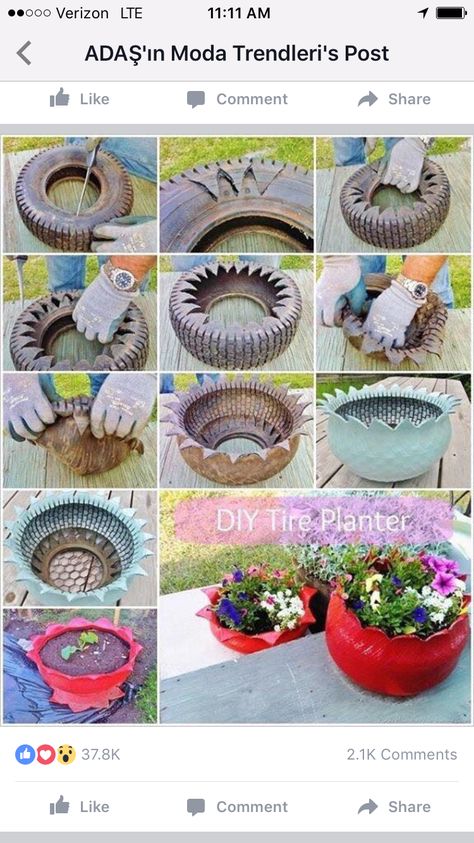 Reuse Old Tires, Tire Craft, Tire Garden, Tire Planters, Tire Art, Old Tires, Outdoor Planter, Concrete Planters, Garden Crafts