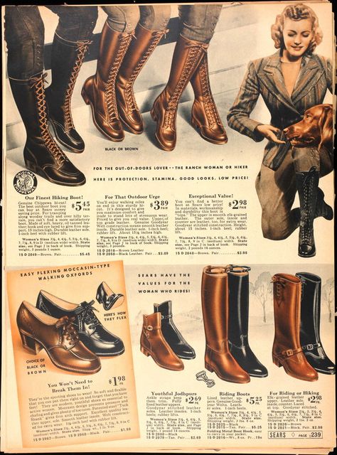 boots 30s 40s lace up camp boots shoes color photo print ad vintage fashion style Camp Boots, 1930s Shoes, 1940s Shoes, Vintage Fashion 1930s, Fashion 1940s, 40s Fashion, 1930s Fashion, Color Photo, 1940s Fashion