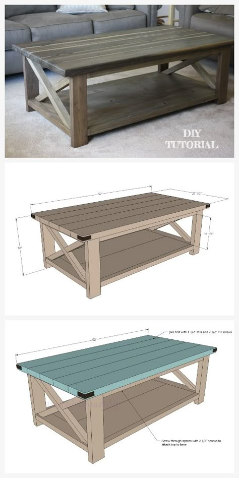 DIY Rustic X Coffee Table Tutorial-Free Plan Wood Coffee Table Diy, Diy Coffee Table Plans, Diy Farmhouse Coffee Table, Coffee Table Plans, X Coffee Table, Coffee Table Farmhouse, Diy Holz, Diy Coffee Table, Wayfinding Signage