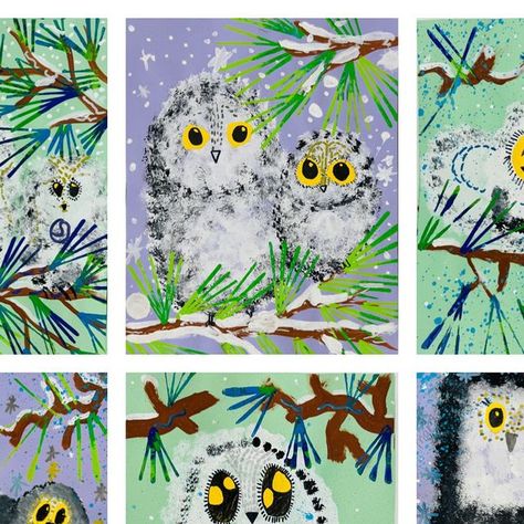 Animal Kids Crafts, Winter Themed Art Projects, Winter Owls, 1st Grade Art Projects Winter, Winter Artwork For Kids, Mitten Art, Winter Art Lessons Elementary, Winter Art Kids, Winter Art Grade 2