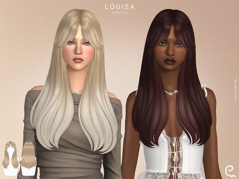 [EnriqueS4] Louisa Hairstyle | Patreon Sims 4 Enrique Hair, Mod Hair, Straight Bangs, Ombre Lips, Best Mods, Top Hairstyles, Free Sims 4, Casas The Sims 4, Nursing Clothes