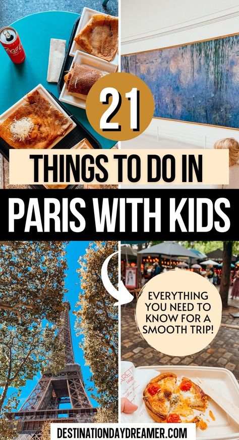 Image of food on a blue table, the Eiffel Tower and a Monet painting with words overtop '21 Things to do in Paris with Kids' Paris Family Trip, Paris Explore, Paris With Kids, Paris In April, Paris Trip Planning, Paris Activities, Paris Things To Do, Paris Kids, Paris Family