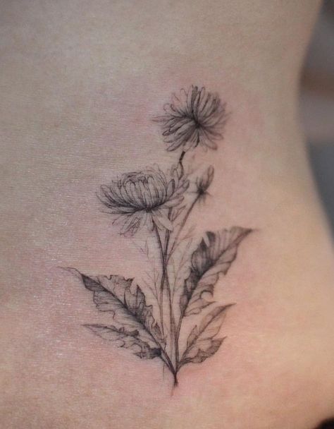 Dandelion Sketch Tattoo, Dandelion Ankle Tattoos For Women, Blooming Dandelion Tattoo, Fineline Tattoo Dandelion, Dandelion Shoulder Tattoos For Women, Dandelion Flower Tattoo Black And White, Bouquet Of Dandelions Tattoo, Dandelion Flower Tattoo Design, Dandeline Flower Tattoo