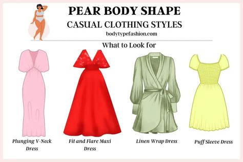 Plunging V-Neck Dress Pear Dress Shape, Curvy Pear Shaped Outfits, Pear Body Shape Aesthetic, Pear Body Shape Fashion, Pear Body Shape Outfits, Pear Shaped Dresses, Pear Shaped Outfits, Concept Wardrobe, Plunging V Neck Dress