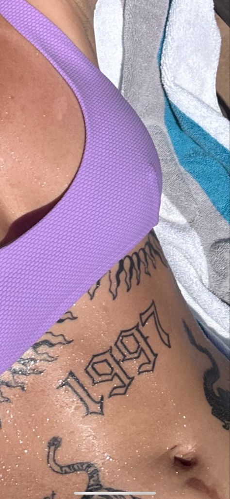 Tattoo
Swimsuit 
Sweaty 1997 Tattoo Ideas Women, 1997 Tattoo Ideas, 1997 Tattoo, Tattoo Stomach, Bubble Tattoo, Stomach Tattoos Women, Stomach Tattoos, Ink Ideas, Sunshine State