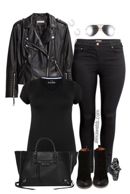 Plus Size Biker Jacket Outfit - Plus Size Fashion for Women - alexawebb.com #alexawebb #FashionTrendsPlusSize Biker Jacket Outfit, Black Clothes, Looks Black, Jacket Outfit, Plus Size Fashion For Women, Black Women Fashion, All Black Outfit, Curvy Girl Fashion, Mode Inspiration