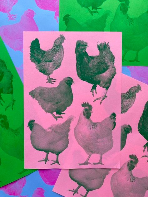 (3) Accueil / Twitter Risograph Illustration, Risograph Design, Risograph Poster, Chicken Images, Riso Print, Risograph Print, Art And Illustration, Art Block, Graphic Design Inspiration