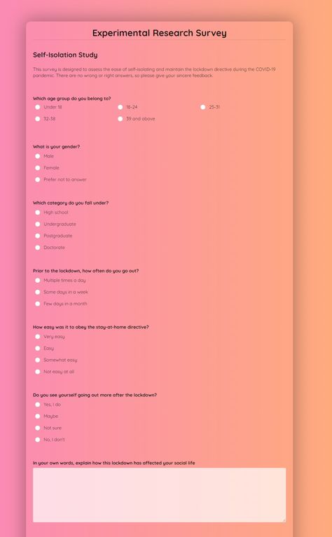 Conducting a survey for your scientific research? This experimental research survey template is what you need. Survey Design Ideas, Survey Design, Survey Form, Survey Template, Policy Template, Scientific Research, Form Template, Web Design Tips, Google Forms