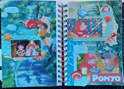 Ponyo Journal, Ghibli Scrapbook, Movie Journal Page, Art Homework, Movie Journal, Anime Journal, Collage Scrapbook, Ghibli Artwork, Self Care Bullet Journal