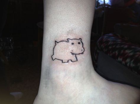 hippo!!! Hippo Outline Tattoo, Small Hippo Tattoo Simple, Tiny Hippo Tattoo, Cute Hippo Tattoo, Hippopotamus Tattoo, Hippo Tattoo, Enough Tattoo, Matching Tats, Ankle Tattoo Designs