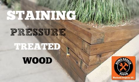 Staining pressure treated wood...it can be a pain!! Check out my tips to make this an easy and FUN project. Staining Pressure Treated Wood, Outdoor Wood Stain, Decorating My First Apartment, Minwax Stain Colors, Wood Retaining Wall, Wood Staining, Farmhouse Style Exterior, Provincial Stain, House Flipping