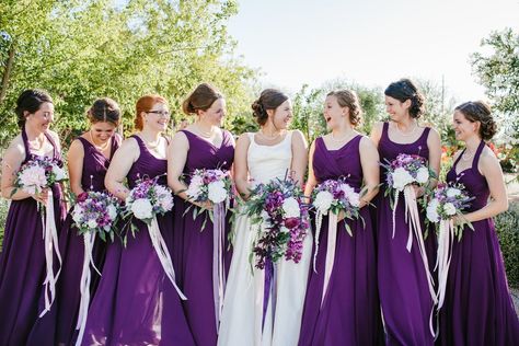 Bridesmaid Dresses Grey, Eggplant Bridesmaid Dresses, October Wedding Colors, Purple Ties, Davids Bridal Gowns, Purple Centerpieces, Purple Wedding Inspiration, Groom And Groomsmen Suits, Plum Bridesmaid Dresses