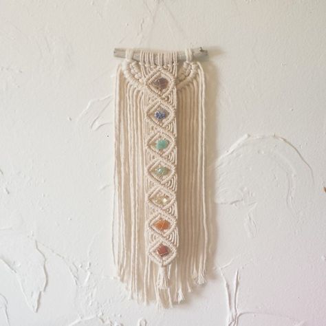 Macrame Chakra Wall Hanging, Macrame Chakra, Hanging Crystals Diy, Boho Things, Chakra Wall Hanging, Kundalini Awakening, Crystal Holder, Crystal Chakra, Crochet Wall Hangings