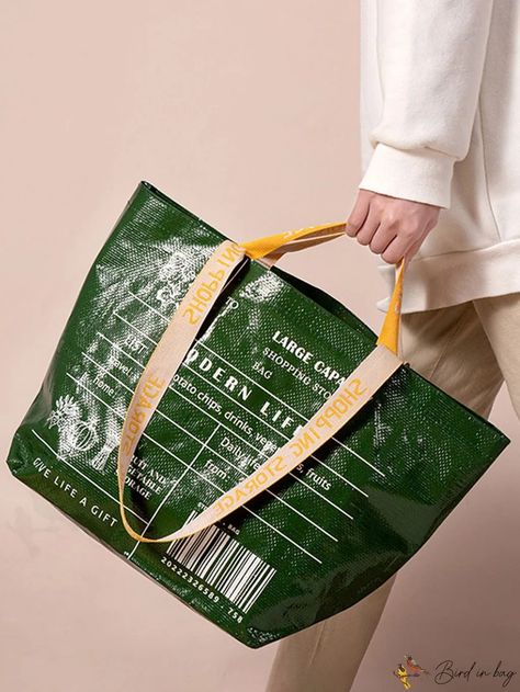 BirdinBag - Ultimate Foldable Waterproof Shopping Bag - Perfect for Outdoors and Supermarket Beg Tangan, Grocery Shopping Bags, Stylish Letters, Mua Sắm, Woven Tote Bag, Reusable Shopping Bags, Shopping Tote Bag, Reusable Grocery Bags, Reusable Bags