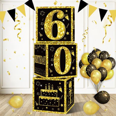 PRICES MAY VARY. [You Will Receive] -3pcs black gold 60th birthday balloon boxes decorations, the size of each box is 11.8×11.8×11.8inch. This set of great 60th birthday party display decorations. (Note: This set of decorations does not include balloons). [HAPPY 60 BIRTHDAY BOX] - This happy 60 birthday cardboard balloon boxes is designed in black and gold, cardboard balloon boxes is designed in black and gold, and the golden “HAPPY 60 BIRTHDAY” words, flags, cakes, gift boxes and other birthday Cardboard Box, Birthday Balloons, Birthday Decorations, Year Old, Balloons, Party Supplies, Birthday, Gold, Black