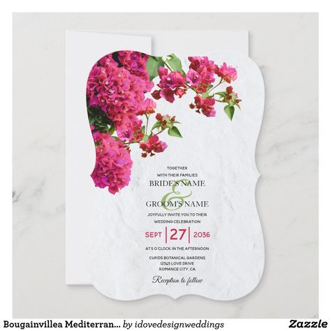 Bougainvillea Wedding, Greek Island Wedding, Bougainvillea Flower, Zazzle Wedding Invitations, Cards Sign Wedding, Greek Islands Wedding, Wedding Invitation Size, Wedding Anniversary Invitations, Greek Wedding