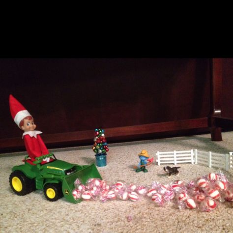 tractor...Must remember for next year!!!!! Farming Elf On The Shelf, Elf On The Shelf Tractor, Elf On The Shelf Tractor Ideas, Christmas Oddities, Elf 2023, Buddy Elf, Elf Ideas Easy, Shelf Elf, Elf Letters