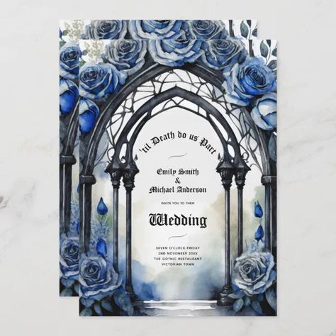 Gothic Wedding Red Blue Roses Alternative Invitation | Zazzle Blue Gothic Wedding, Corpse Bride Wedding, Gothic Wedding Invitations, Dark Wedding Theme, Quince Invitations, Wedding Red, Dark Wedding, Wedding Blue, Wedding Black