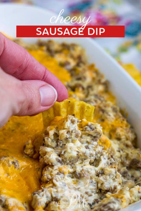 Cheesy Sausage Dip is always a crowd-pleaser and perfect for a party. Cheesy Sausage Dip, Sausage Dip Recipe, Cheddar Cheese Dip, Sausage Cheese Dip, Best Dip Recipes, Baked Dips, Pork Breakfast Sausage, Sausage Dip, Hot Sausage