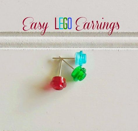 Meatloaf and Melodrama: How to make Lego earrings. #giftideas #legos Lego Crafts, Lego Earrings, Lego Candy, Lego Table Diy, Lego Minifigure Display, Lego Shirts, Legoland California, Lego Head, Diy Lego