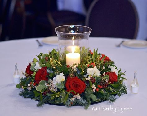 Christmas Wedding Bridesmaids, Rhinefield House, Bouquet Red Roses, House Blessings, Candelabra Flowers, White Wax Flower, Christmas Wedding Flowers, Tall Lanterns, Red Centerpieces