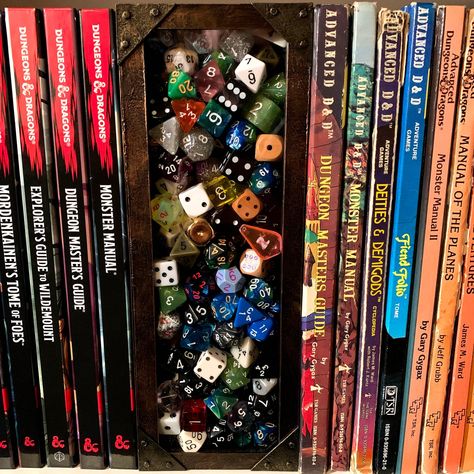 Book Nook Shelf, Dividing Wall, Dice Collection, Gaming Dice, Dungeon Master's Guide, Rpg Dice, Room Book, Dice Box, Shelf Display