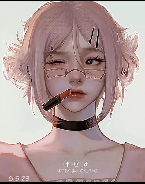 Korean Oc Art, Art Style Inspo Semi Realistic, Semi Realistic Drawing Digital, Semi Realistic Anime Art Tutorial Eye, Digital Art Anime With Glasses, Korean Semi Realistic Art, Girl With Glasses Art, Swag Art, Pretty Drawings