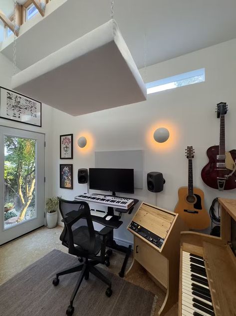 Photo 7 of 9 in A Creative Couple Give a Los Angeles Midcentury a Backyard Recording Studio - Dwell Bright Home Office, Home Music Rooms, Bright Home, Studio Shed, Backyard Cottage, California Bungalow, Recording Studio Design, Home Recording Studio, Dream Office