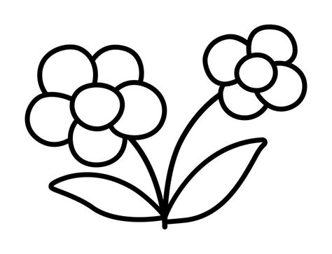 Vector simple black and white flower icon. First blooming plant outline illustration. Floral line clipart. Cute summer bloom coloring page isolated on white background. Simple Flower Clipart, Flower Clip Art Black And White, Flower Clipart Black And White, Outline Illustration, Black And White Cartoon, Flower Icons, White Plants, Black And White Flowers, Clipart Black And White