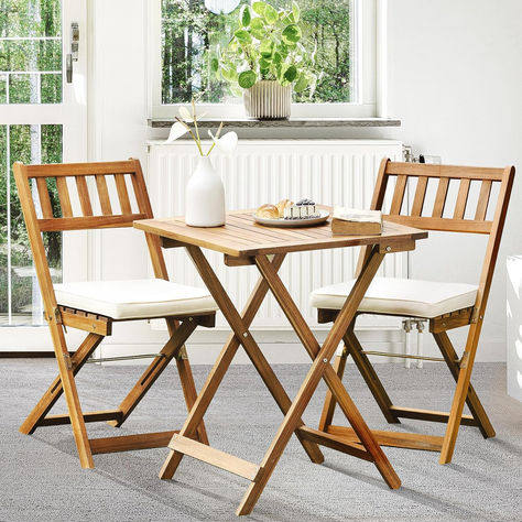 Great price on this french country inspired bistro set. I imagine many coffee breaks on the porch here. Design For Balcony, Bistro Patio Set, Bistro Table Set, Wooden Folding Chairs, Outdoor Restaurant Design, Outdoor Bistro, Bistro Table Outdoor, Minimalist Apartment Style, Outdoor Folding Chairs