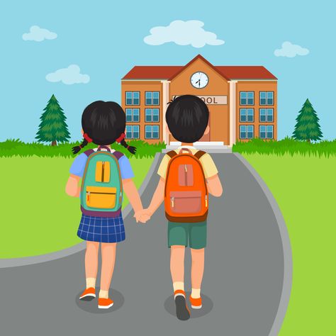 Download the back view of little kids students with backpacks holding hands walking to school together 10791278 royalty-free Vector from Vecteezy for your project and explore over a million other vectors, icons and clipart graphics! Walking To School Drawing, School Poster Ideas Creative, School Children Photos, School Students Drawing, School Kids Cartoon, Holding Hands Walking, Walking To School, Kids Going To School, Student Cartoon