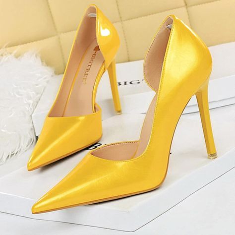 Shoes New Patent Leather Women Pumps Yellow High Heels Fashion Wedding Shoes Stiletto Heel 11 Cm Sexy Party Shoes Female-yellow,40 Yellow High Heels, Low Heel Flats, Floral Heels, Heels Fashion, Pump Types, Fashion Wedding, Shoe Show, Fashion High Heels, Party Shoes