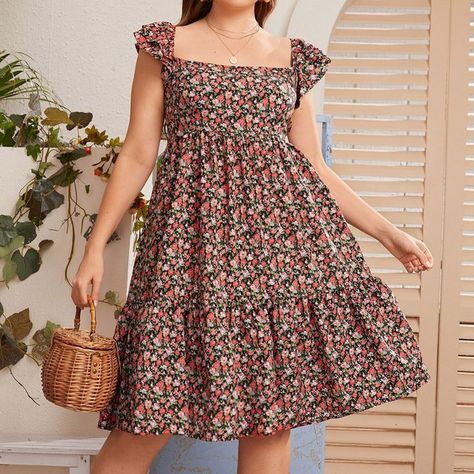 Rating: 4,8 based on 1764 user ratings. Price US$18. Multicolor. 100% Polyester. Ruffle, Ruffle Hem. Non-Stretch. Regular Fit. Midi length. Polyester. Square Neck. Pattern Type: Floral, All Over Print. High Waist waist line. Season: Summer. With a Cap Sleeve and Butterfly Sleeve. Flounce hem shaped. Smock. Style: Boho. Sheer: No. Free Return & Simple Frock Design, Simple Frocks, African Inspired Clothing, Maxi Dress Outfit, Monochrome Fashion, Butterfly Sleeve, Short Dresses Casual, Frock Design, African Print Fashion