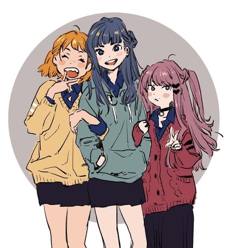 Three Friends Pose Reference, Friends Sketch, Studio Photography Poses, Friend Cartoon, Drawings Of Friends, Friend Anime, Character Poses, 영감을 주는 캐릭터, Cute Friends