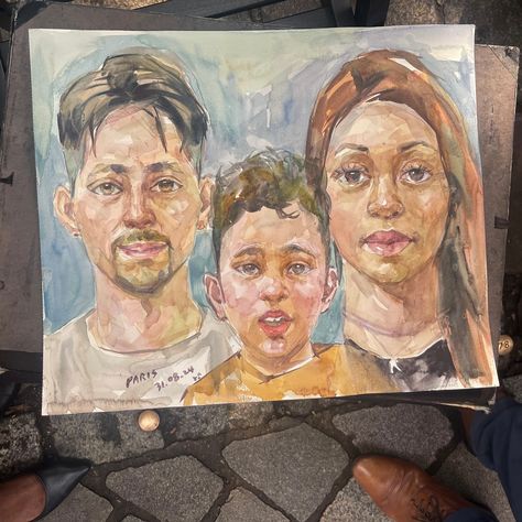 Painting Name: Les Toribios ™️ Forever grateful to the french artist 🎨👨🏻‍🎨for this live watercolor painting family portrait. Painting Family Portrait, Painting Family, Family Portrait Painting, Artist Portrait, Painter Painting, Forever Grateful, Painting Abstract, French Artists, Family Portrait