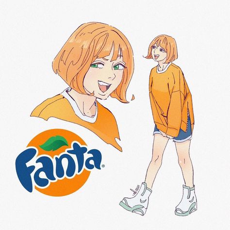 #Fanta #Anime #Animeutopia #Art #Anime_like_a_drink Cartoon Girl, Cartoon Character, Orange, Hair, Anime, Blue