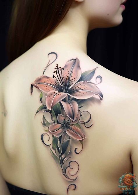 Floral Gem Tattoo, Lilly Sleeve Tattoos For Women, Lilly Tattoo For Women, Star Gazer Lily Tattoo, Lily Tattoos For Women, Lily Tattoo Sleeve, Tiger Lily Tattoo, Lilly Tattoo Design, Stargazer Lily Tattoo