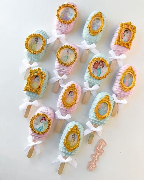 Disney Princess Cakepops, Disney Theme Treats, Disney Princess Cakesicles, Disney Princess Treats Dessert Tables, Princess Theme Treats, Disney Princess Desserts, Princess Treats For Birthday, Disney Princess Treats, Disney Cakesicles