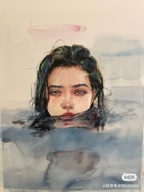 Watercolour Painting Portrait Faces, Surreal Watercolor, Potrait Painting, Watercolor Art Face, Watercolor Face, Nature Elements, Watercolor Portrait Painting, Watercolor Woman, L'art Du Portrait