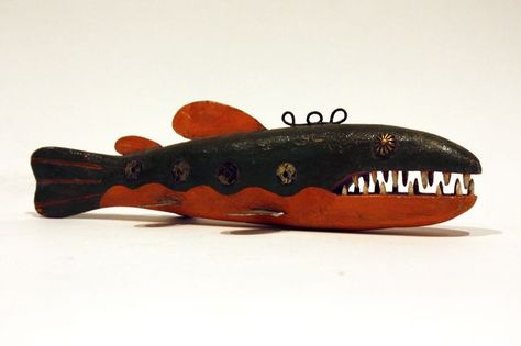 Fish Decoy | White Teeth, Fish and Teeth Fish Decoys, Fish Carving, Folk Art Fish, Spear Fishing, Art Fish, Museum Shop, Vintage Fishing, Ice Fishing, Dark Orange