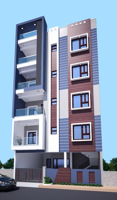 5floor Building Elevation, Bilding Elivation Color, Apartment Elevation, Front Building Design, Indian House Exterior Design, House Structure Design, Building Front Designs, 3 Storey House Design, Building Design Plan