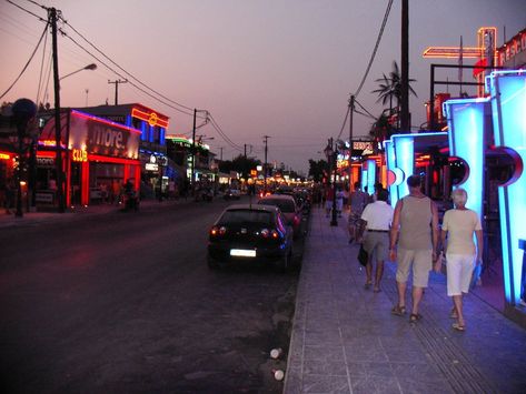 Laganas Zante, Greece At Night, Zante Greece, Bar Street, Greek Islands, At Night, Greece, Street View, Bar