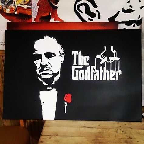 The Godfather :: stencil :: spray paint Godfather Painting, Stencil Spray Paint, Cooler Ideas, Gucci Mane, Stencil Art, Stencil Painting, The Godfather, Pulp Fiction, Coolers