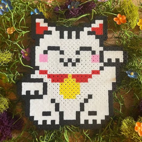 cat Meme Perler Beads, Cat Perler Beads, Pokemon Bracelet, Beckoning Cat, Cat Clock, Cat Art Illustration, Cat Meme, Iron Beads, Perler Bead Art