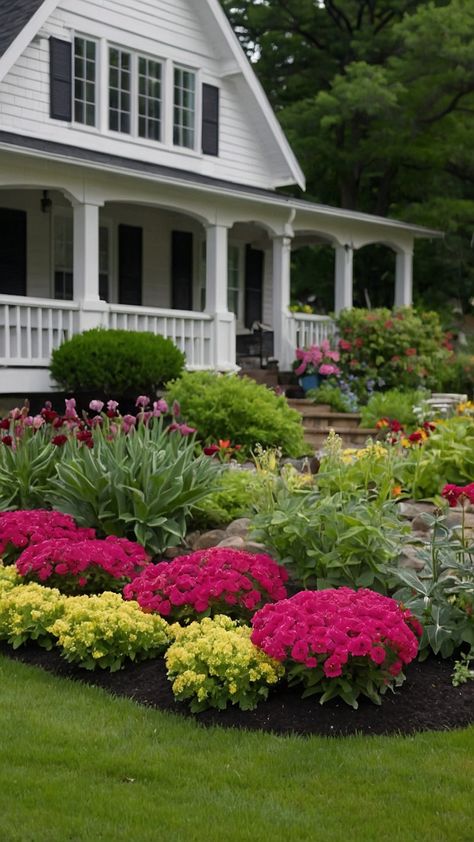 Transform your front yard with stunning flower beds Discover ideas for low maintenance DIY stone and rock flower beds that are easy to create From raised to easy-to-care-for perennial options these rustic white rock bed ideas will elevate your curb appeal this fall Perfect for full sun areas Southern Flower Beds, Rock Bed Ideas, Driveway Flower Bed Ideas, Rock Flower Beds, Stone Paths, Rock Bed, Flower Bed Ideas, Rustic Stone, Stone Path